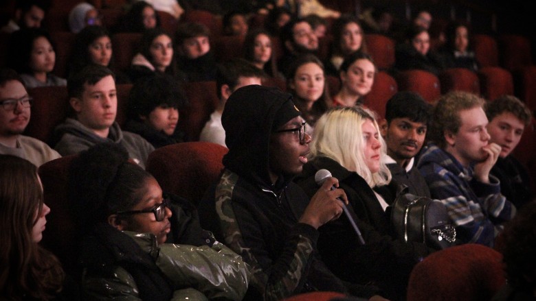 Young people engaged in a Q&A at the Into Film Festival 2022