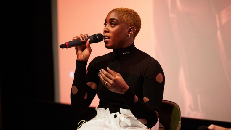 Actor Lashana Lynch partakes in a a Q&A for her film 'The Woman King'.