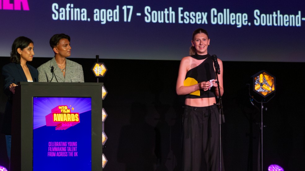 Best Documentary winner Safina collects her award on stage.