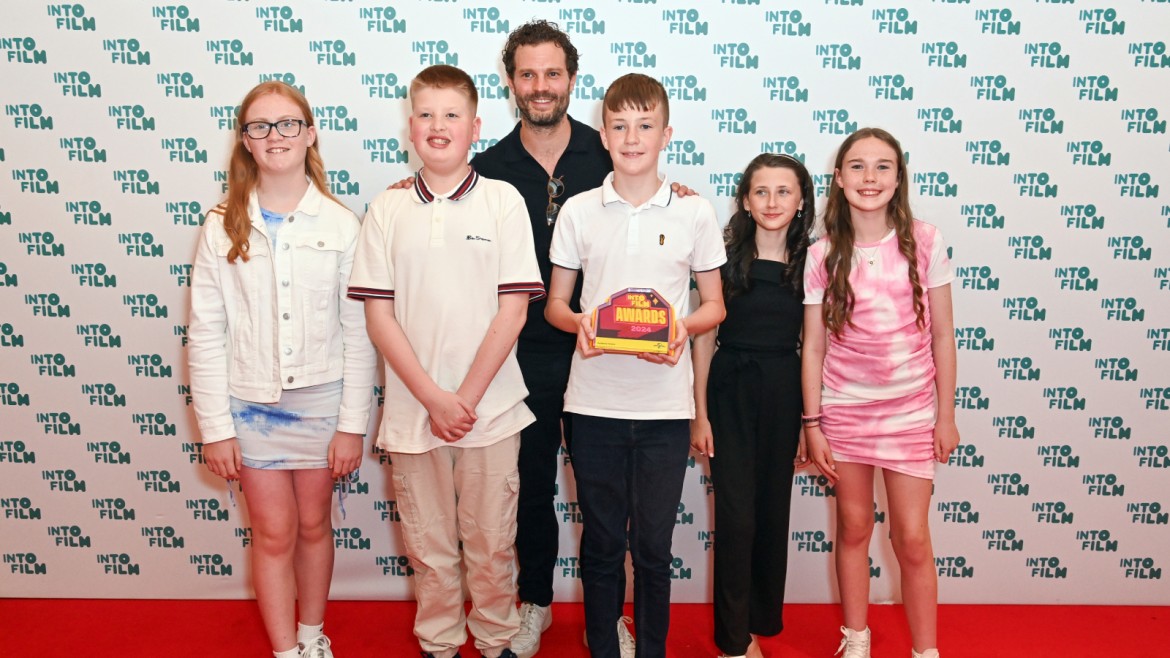 Audience Choice winners from St Colmcille's High School with Jamie Dornan.