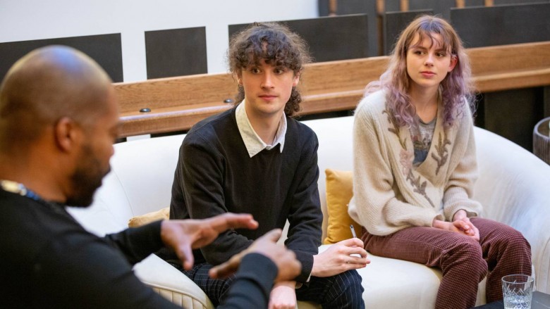 Ben and Evelyn listen to advice from Director Jermain Julien