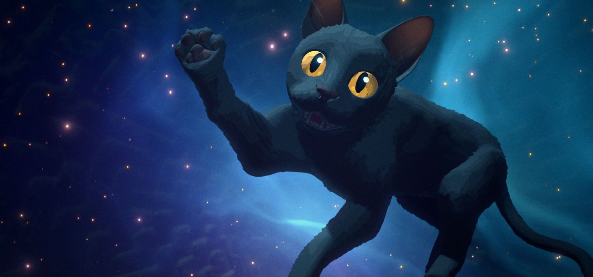 A black cat floating in space