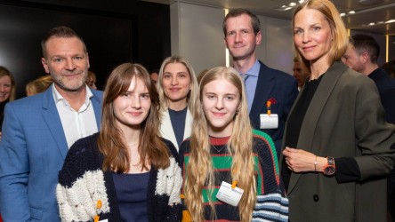 Young filmmakers Christina and Eva with representatives from Swatch.