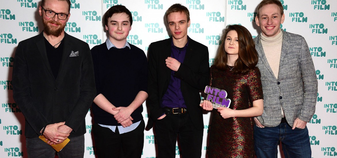 Simon Pegg with students from the National Film and Television School