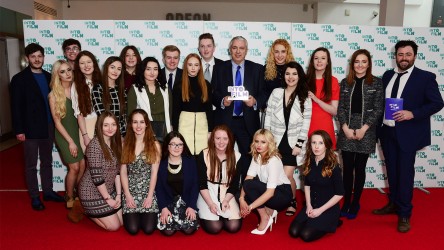 Celyn Jones and Iwan Rheon with the winners of Best Animation 13 and over