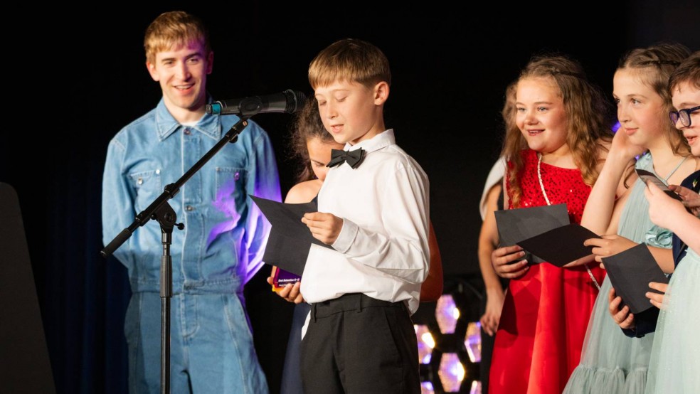 Best Animation - 5-11 winners from Caedraw Primary School on stage