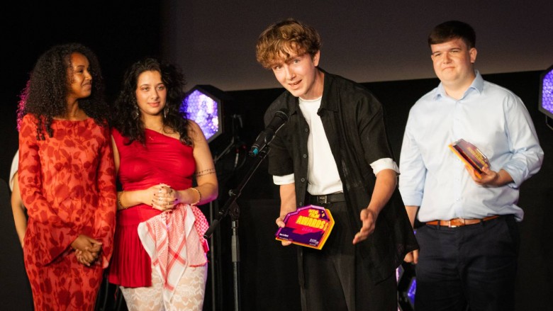 Ones to Watch winners Indi and Michael on stage