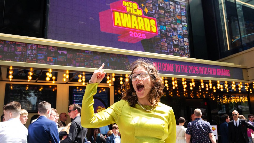 Grace Holt poses outside the Into Film Awards 2025