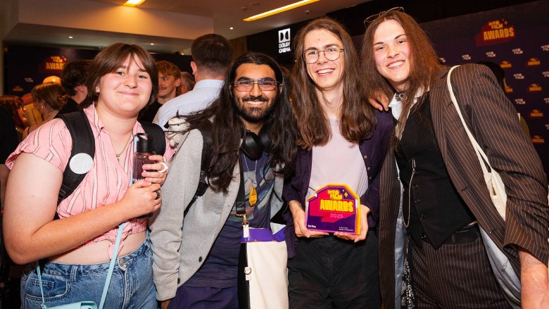 Best Story winner Ben Melocha with friends at the Into Film Awards 2025
