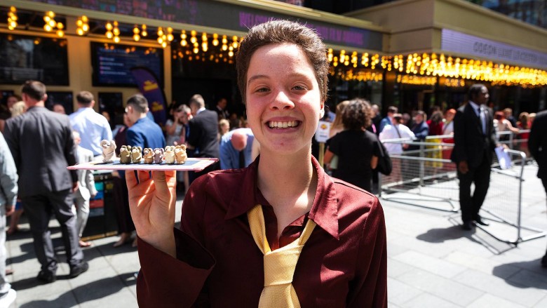Best Animation 12-19 nominee Katie with character models from her film.