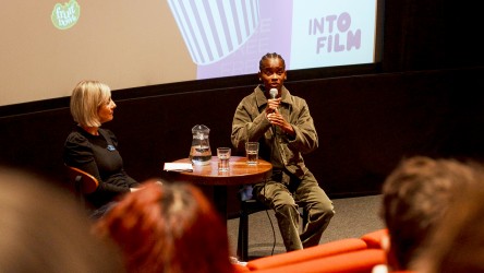 Letitia Wright speaking to young people at HOME in Manchester