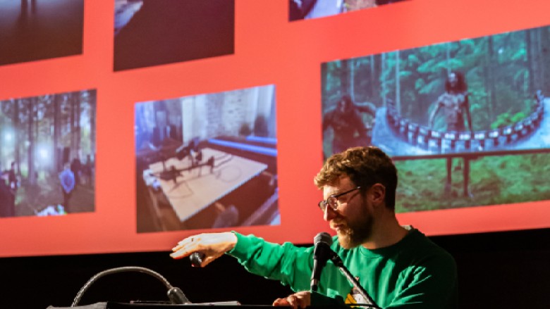 Drone Operator Robbie Jones speaks to young people in Glasgow