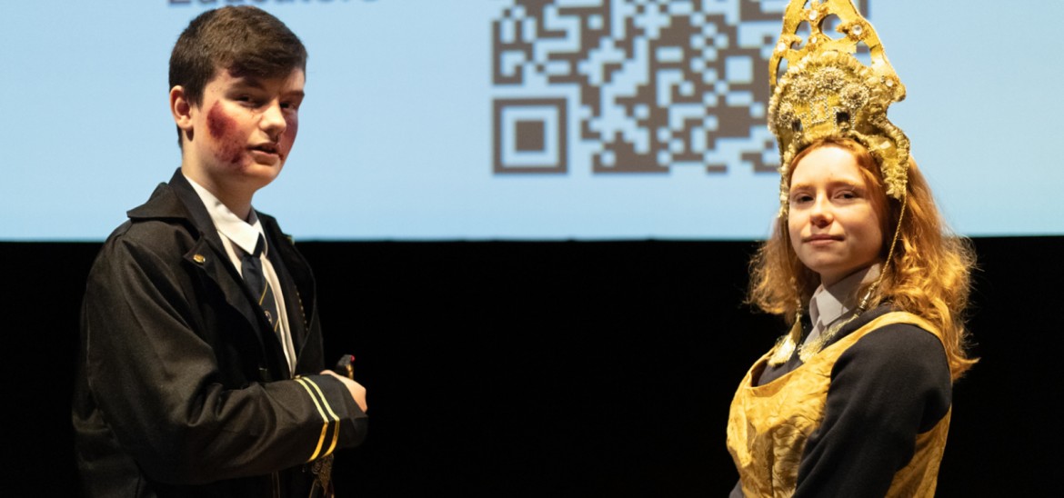 Young people in costume and demonstrating wound SFX