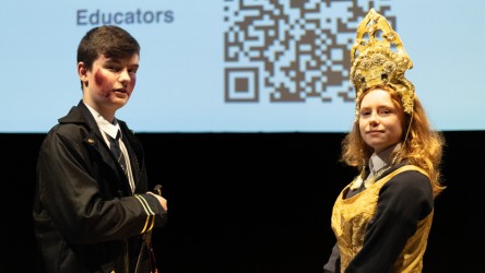 Young people in costume and demonstrating wound SFX