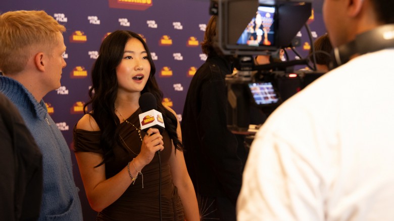 Best Film Review winner Hailey being interviewed at the Into Film Awards