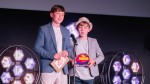 Best Film: 5-11 winners Fletcher and Jude on stage at the Into Film Awards 