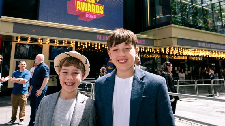 Best Film: 5-11 winners Jude and Fletcher outside the Into Film Awards 2026