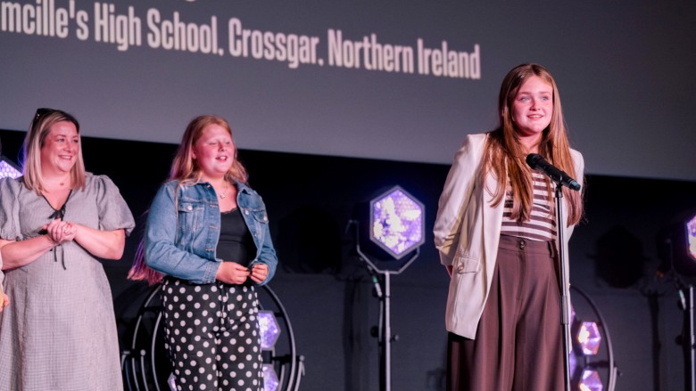 Filmmakers from Best Film: 12-15 winners St Colmcille's on stage.