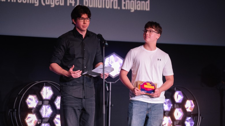 Innovation in Filmmaking winners Alexander and Arseniy on stage