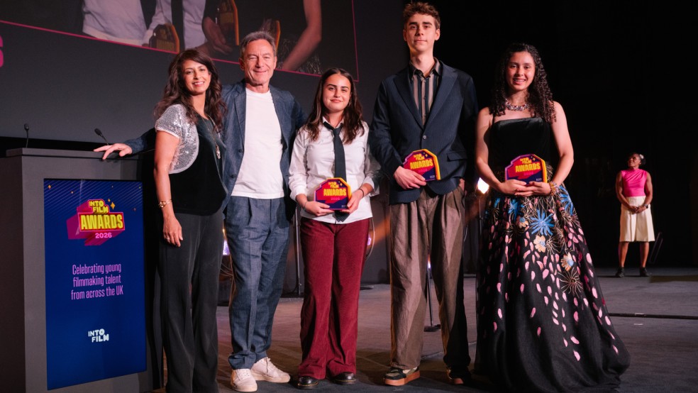 Ones to Watch winners Rosie, Noah and Araminta on stage
