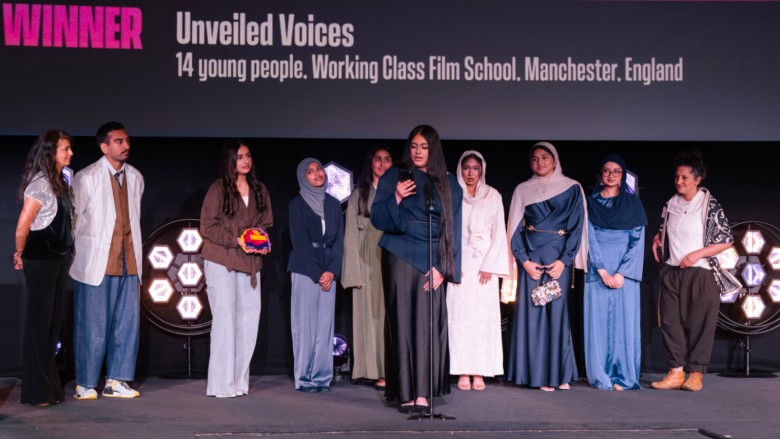 Best Documentary winners, Working Class Film School, Manchester, on stage