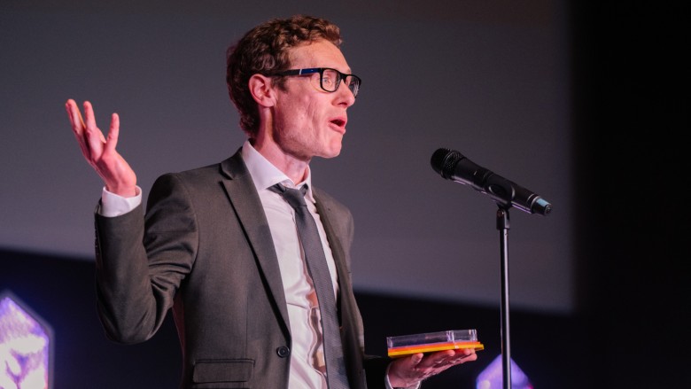 Filmmaking Champion Ash Williams on stage at the Into Film Awards 2026