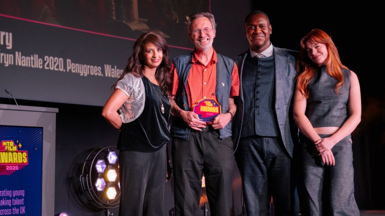 Filmmaking Champion Ben Gregory on stage