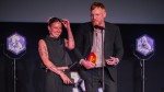 Filmmaking Champions Sophie Barnard and Will Davies on stage