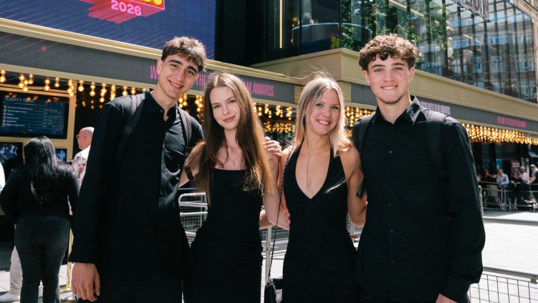 Best Story winners Vlad, Anna, Yeva and Platon outside the Into Film Awards