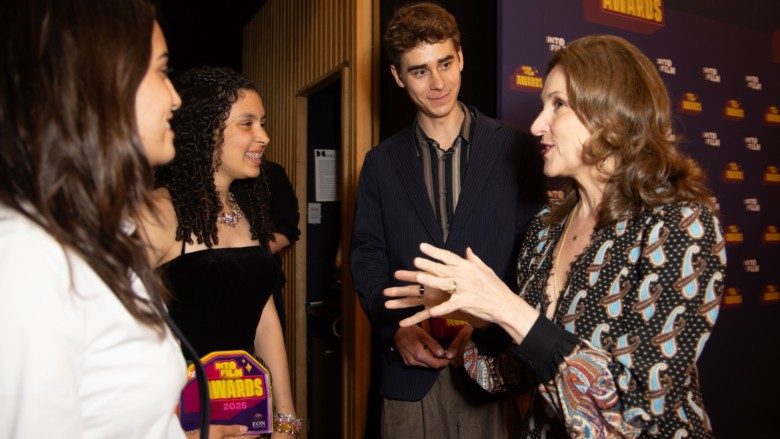 Ones to Watch Rosie, Araminta and Noah chatting with Barbara Broccoli