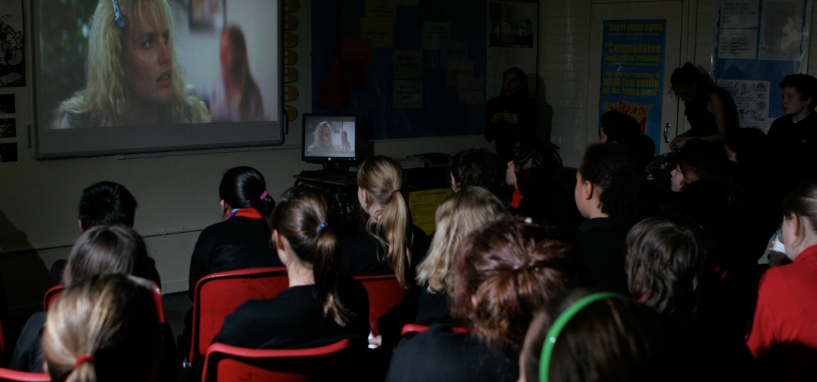 Queens Park School pupils watching film