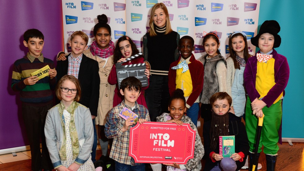 Rosamund Pike and Roald Dahl dressed children