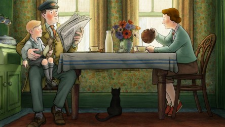 Ethel, Ernest and Raymond Briggs at the breakfast table.
