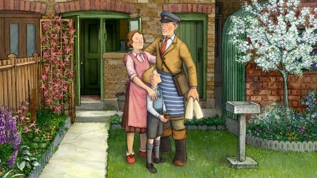 Ethel, Ernest and Raymond Briggs in the garden.