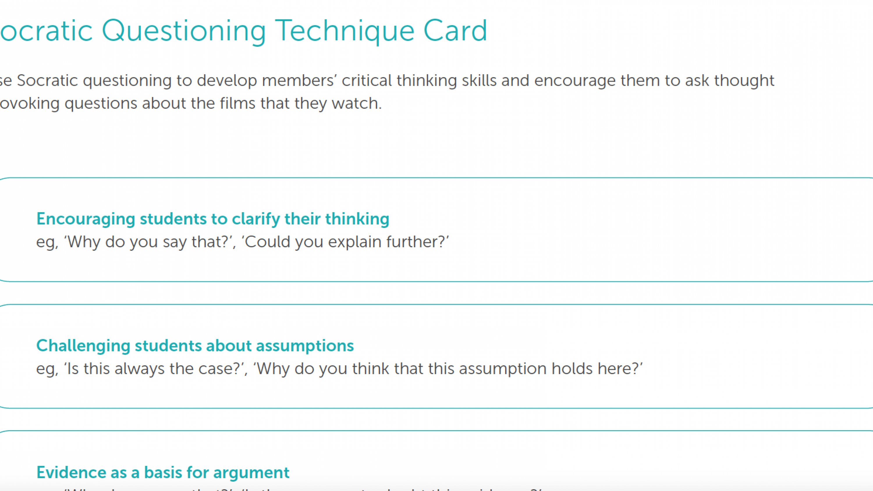 Examples of socratic questioning types.