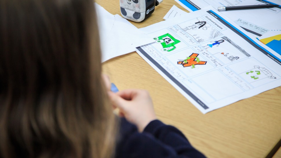 This image shows a pupil and a storyboard.