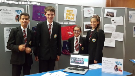 Members of Harlaw Academy Into Film Club hosting a stall to promote club