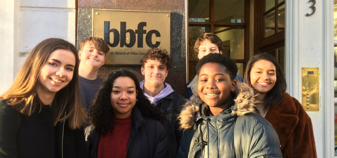 Into Film's young reporters outside the BBFC