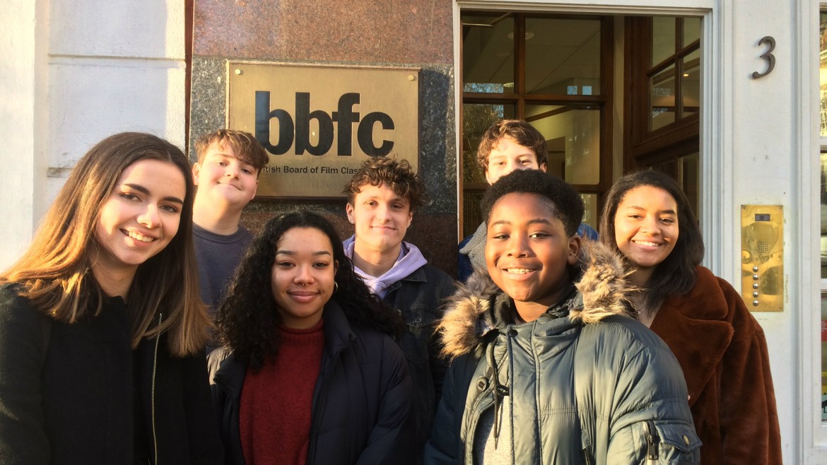 Into Film's young reporters outside the BBFC