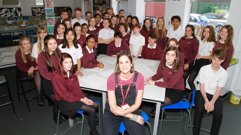 Lydia Fry, Art Director, with students at Calthorpe Park School