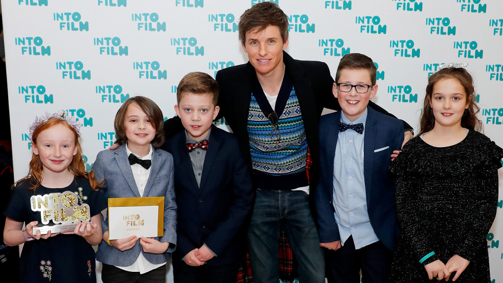 Best Film: 11 and Under winners Hornsea Primary School, with Eddie Redmayne