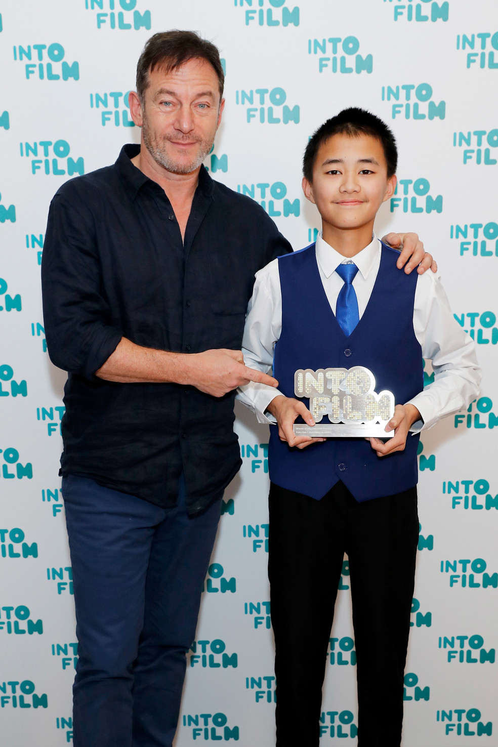 Into Film Club Member of the Year winner Euan with actor Jason Isaacs