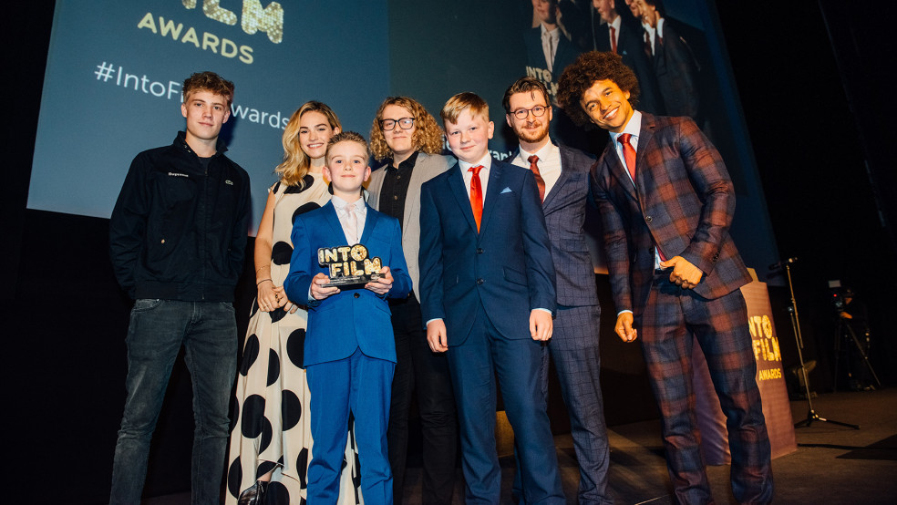 Best Film: 16-19 winners with Radzi, Tom Taylor and Lily James