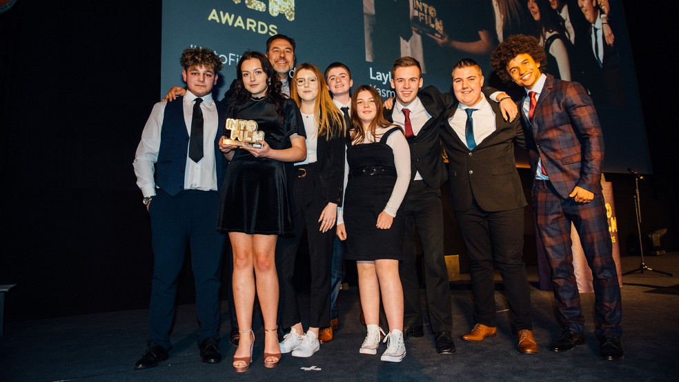 Best Film: 12-15 winners on stage with host Radzi and David Walliams