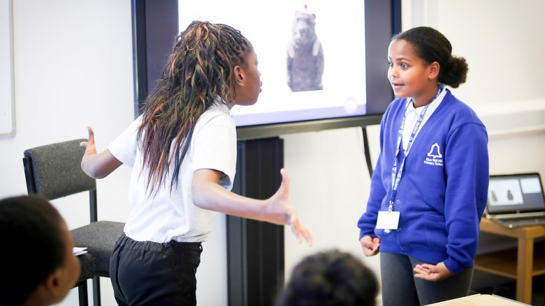 Pupils role-playing at Bluebell Hill Primary School, Nottingham