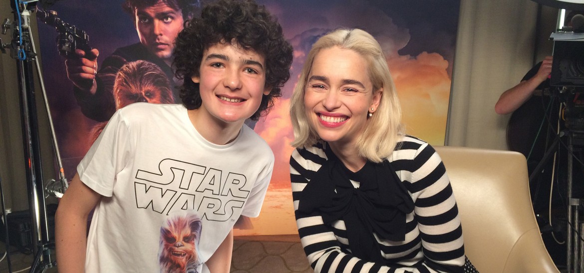 Into Film reporter Archie with Emilia Clarke