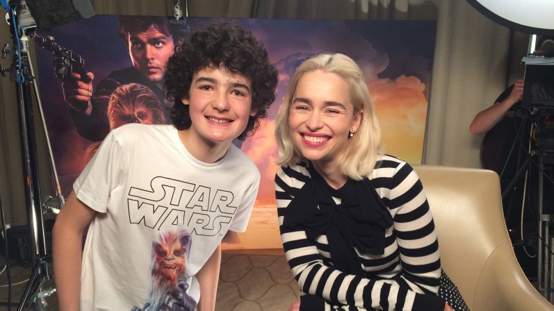 Into Film reporter Archie with Emilia Clarke