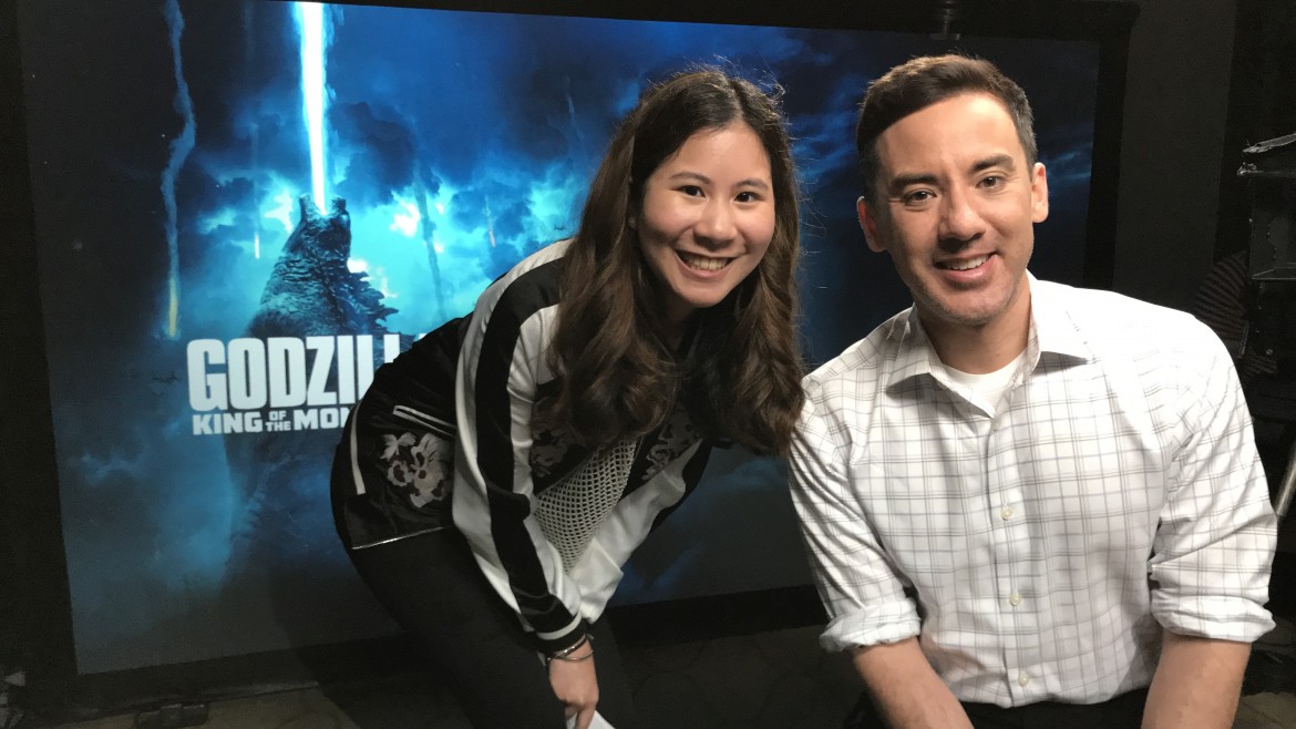 Reporter Emilie with Godzilla director Michael Dougherty 