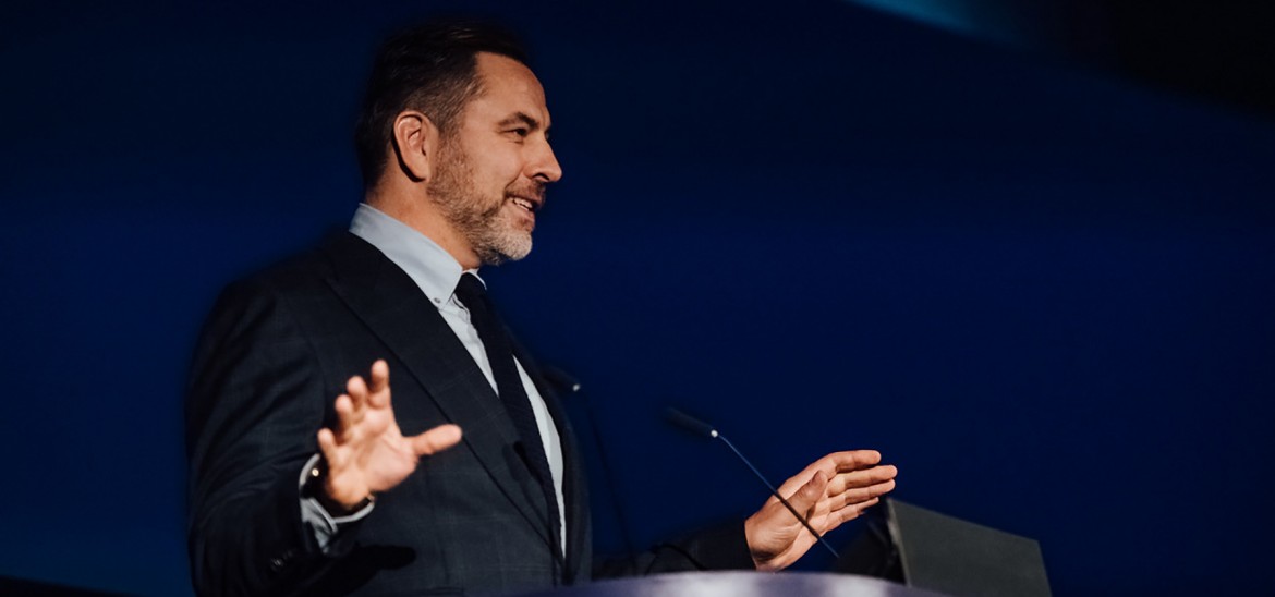 David Walliams presents an award at the 2019 Into Film Awards