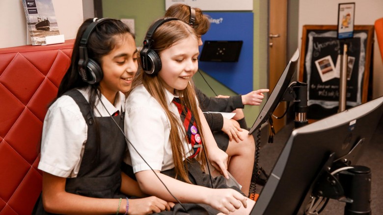 Pupils exploring archive film at Moving Image Archive Scotland